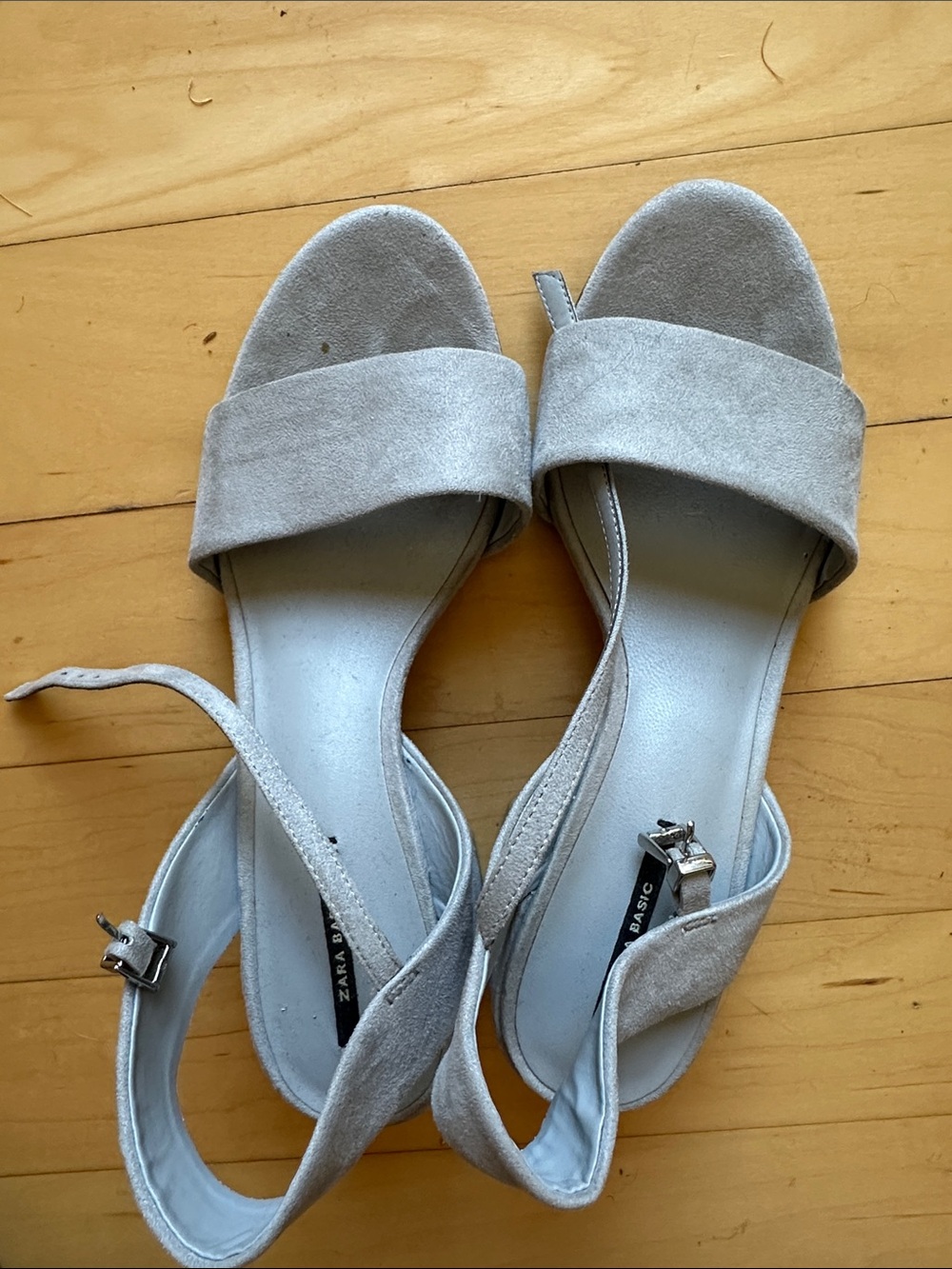 Zara Basic Women's Light Gray Suede Like Ankle-Strap Sandals 38